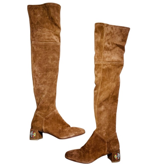 ETRO brown suede embroidered heel over the knee boots NEW - Picture 2 of 9